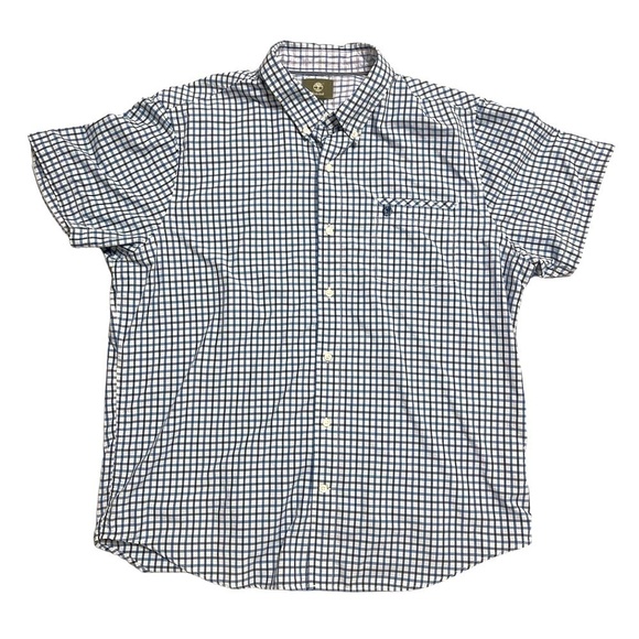 Timberland Blue Plaid Button Down Short Sleeve Shirt Size XXL - Picture 1 of 5
